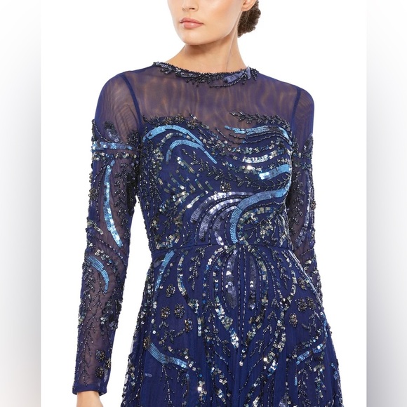 MAC DUGGAL 5217 NWT Long Sleeve Embellished Illusion Evening Gown MOB Holiday - Picture 2 of 4